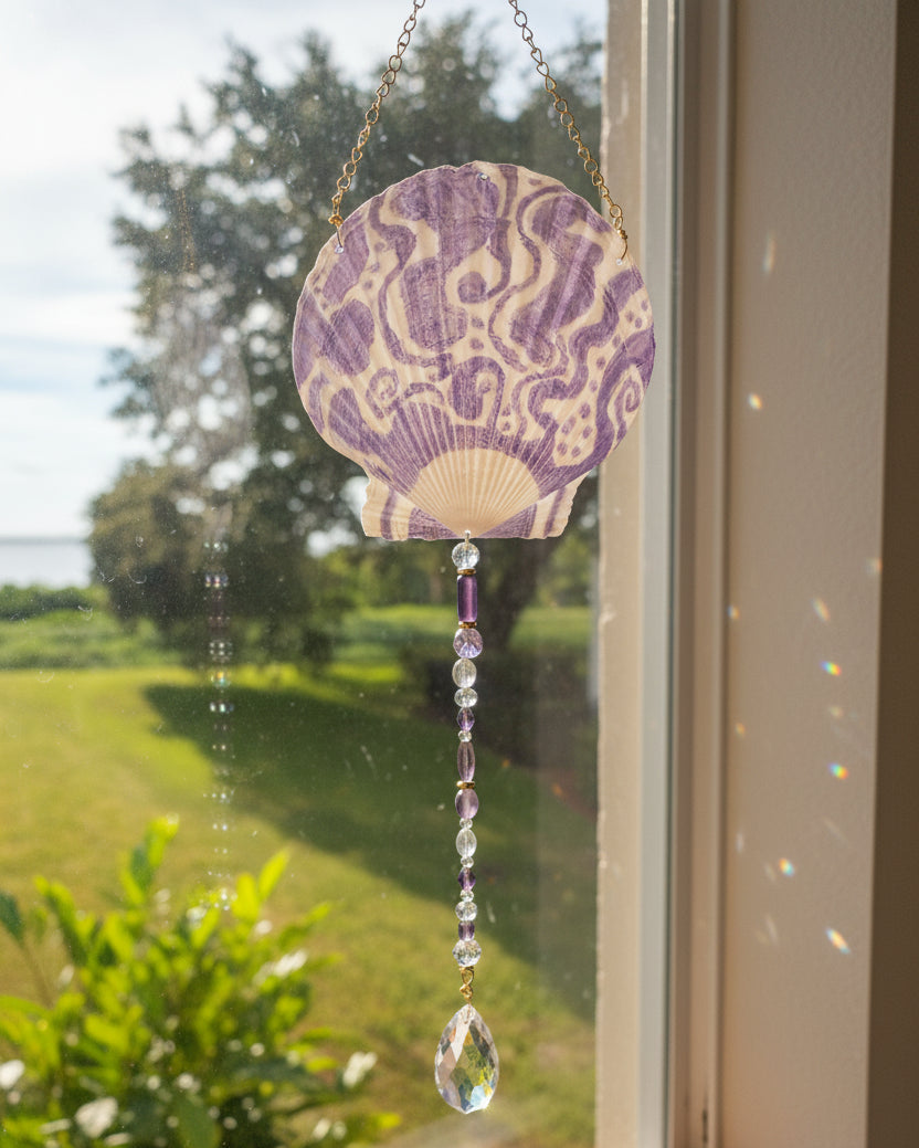 Purple Abstract Scallop Shell Suncatcher