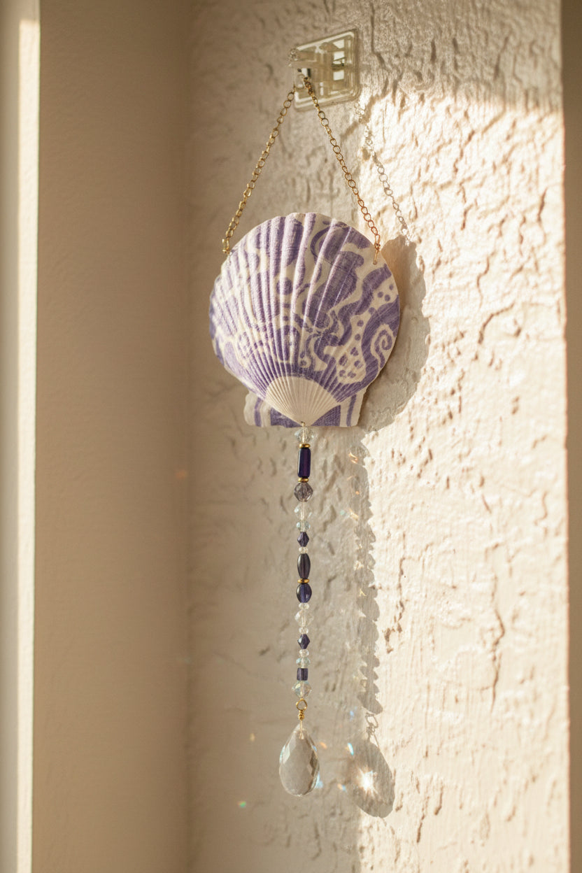 Purple Abstract Scallop Shell Suncatcher