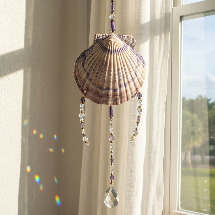 Purple “Mermaid Energy” Scallop Shell Suncatcher