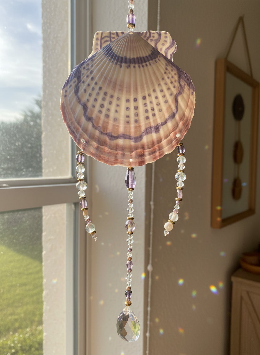Purple “Mermaid Energy” Scallop Shell Suncatcher