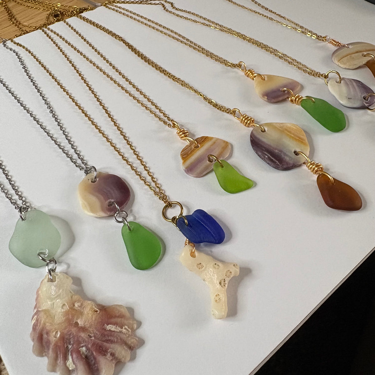 18K Gold PVD Sea Glass & Wampum Shell Chain Necklace