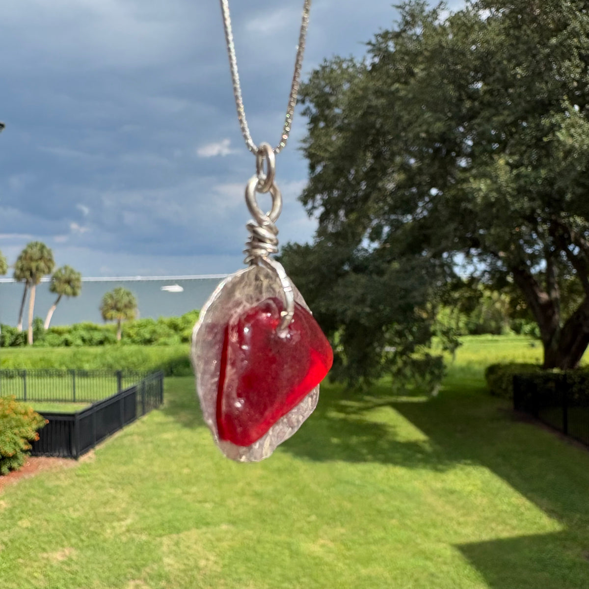 Rare Red Sea Glass Sterling Silver Necklace – One of a Kind