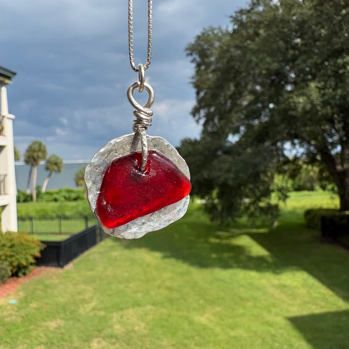 Rare Red Sea Glass Sterling Silver Necklace – One of a Kind