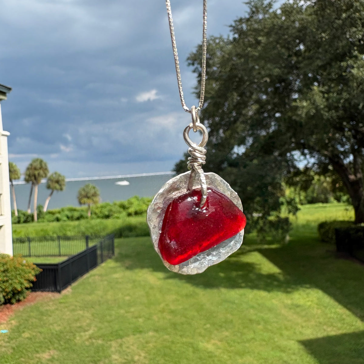 Rare Red Sea Glass Sterling Silver Necklace – One of a Kind