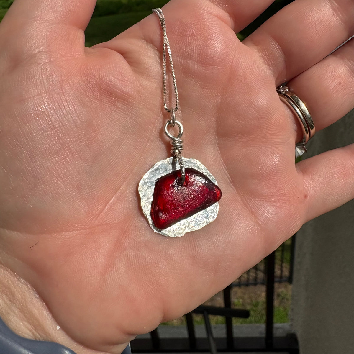 Rare Red Sea Glass Sterling Silver Necklace – One of a Kind