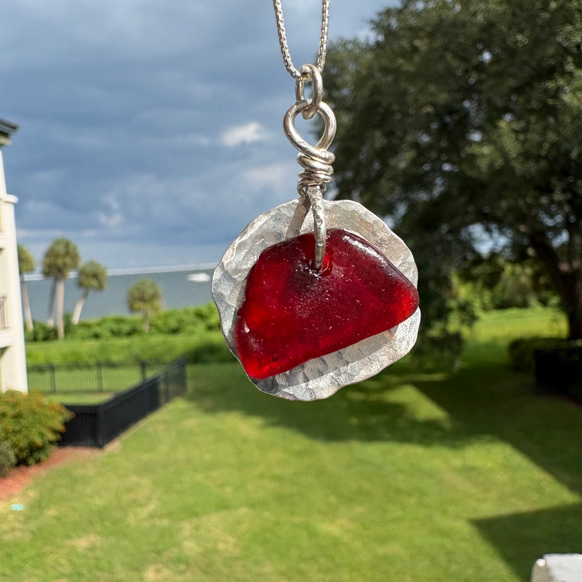 Rare Red Sea Glass Sterling Silver Necklace – One of a Kind