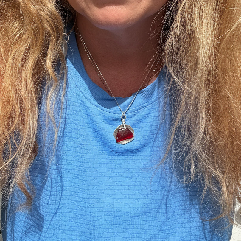 Rare Red Sea Glass Sterling Silver Necklace – One of a Kind