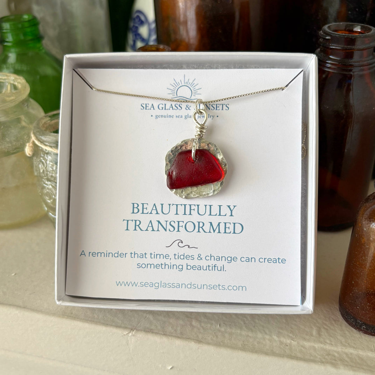 Rare Red Sea Glass Sterling Silver Necklace – One of a Kind