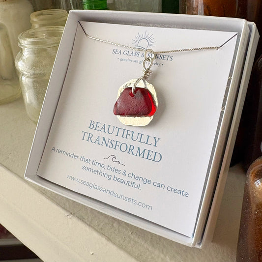 Rare Red Sea Glass Sterling Silver Necklace – One of a Kind