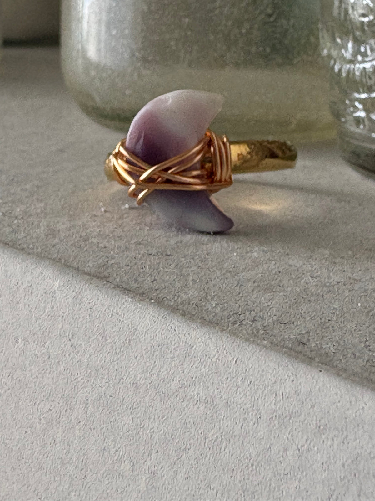 Handmade Wampum Crescent Moon Ring | Sterling Silver or Gold-Filled