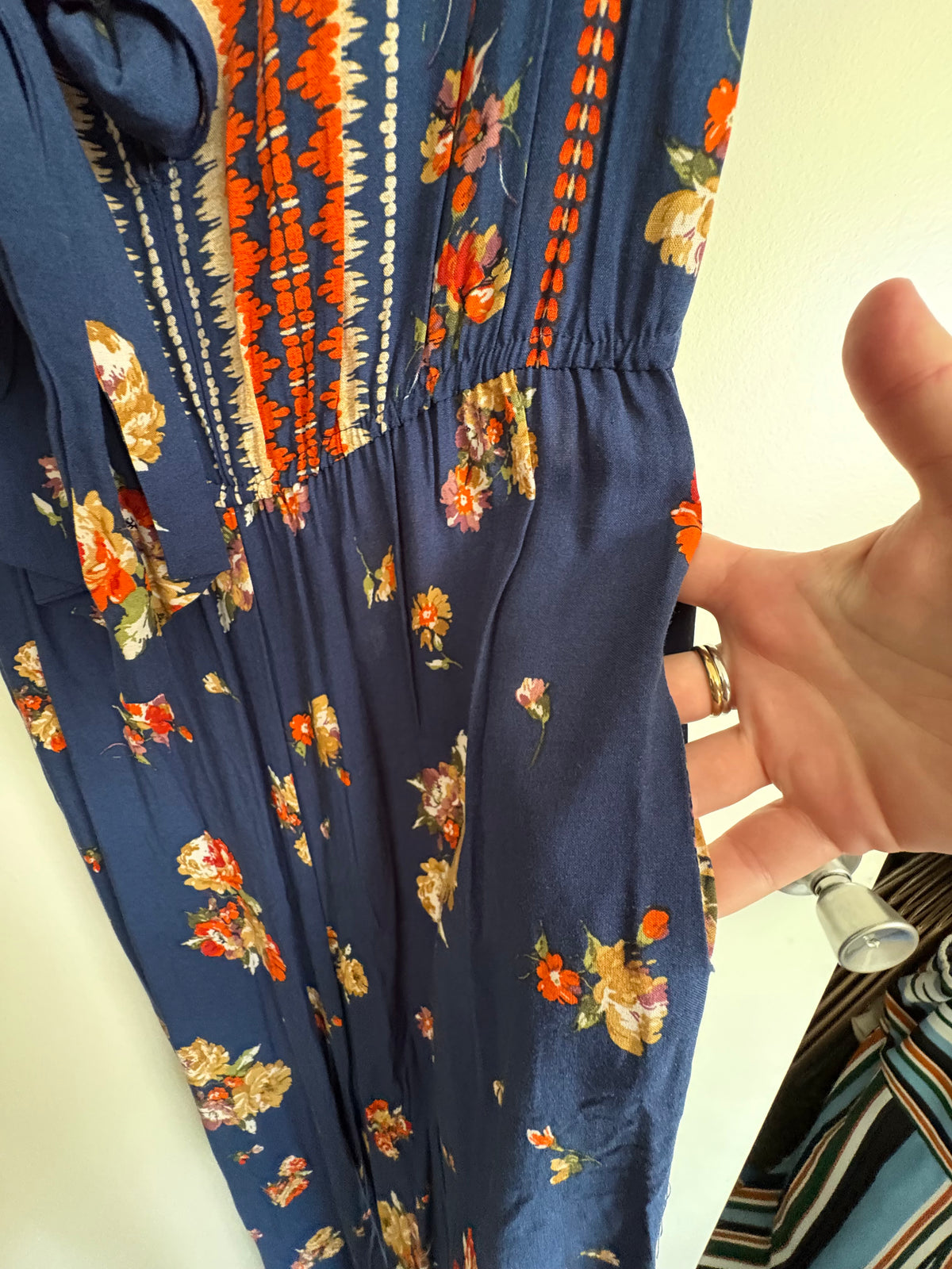 Band of Gypsies Navy Floral Wide Leg Jumpsuit Romper Size M NWT