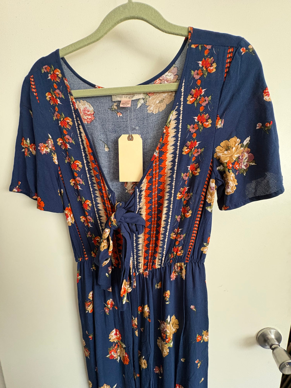Band of Gypsies Navy Floral Wide Leg Jumpsuit Romper Size M NWT