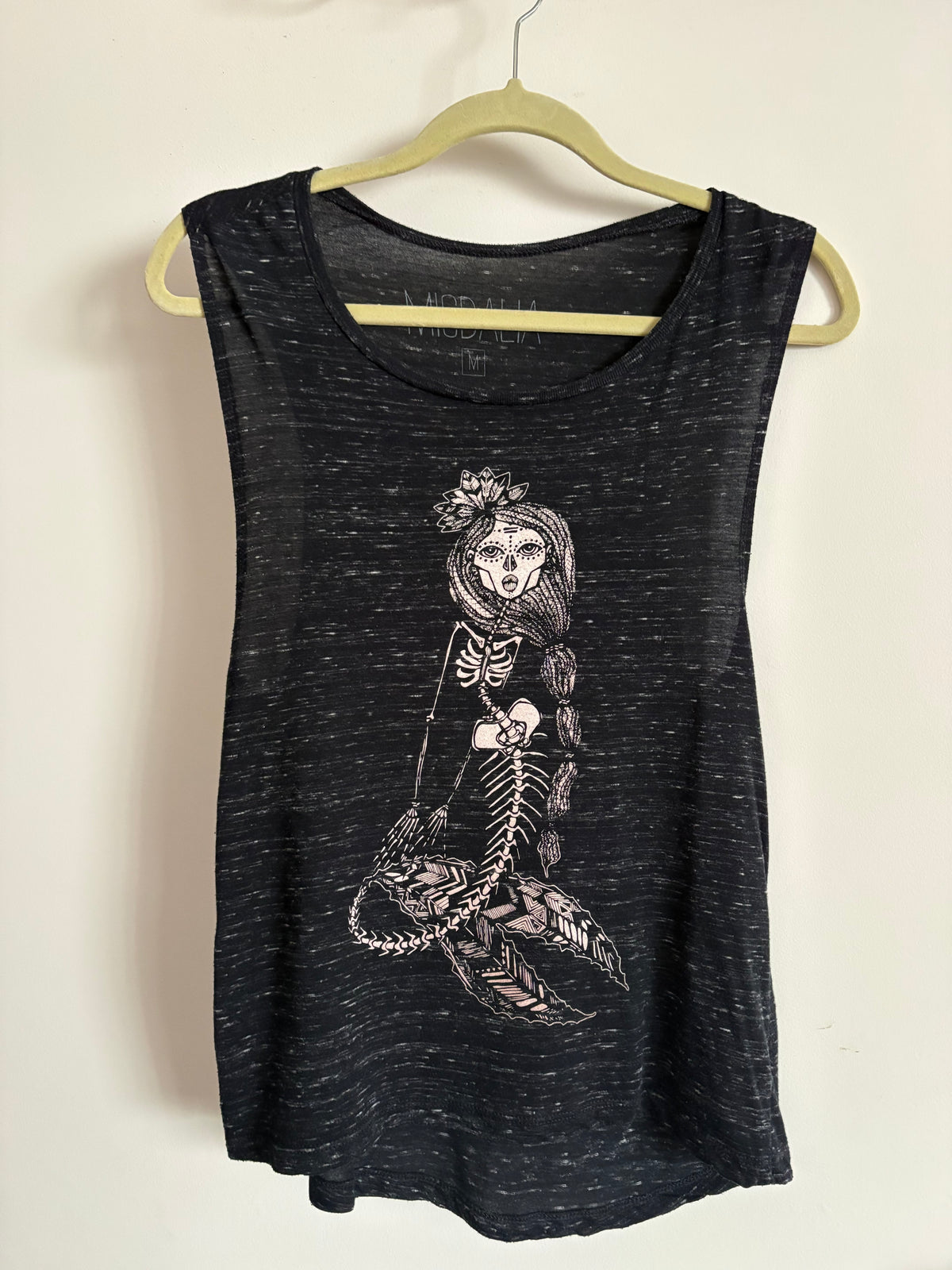 MIGDALIA Skeleton Mermaid Graphic Muscle Tank Black Size M