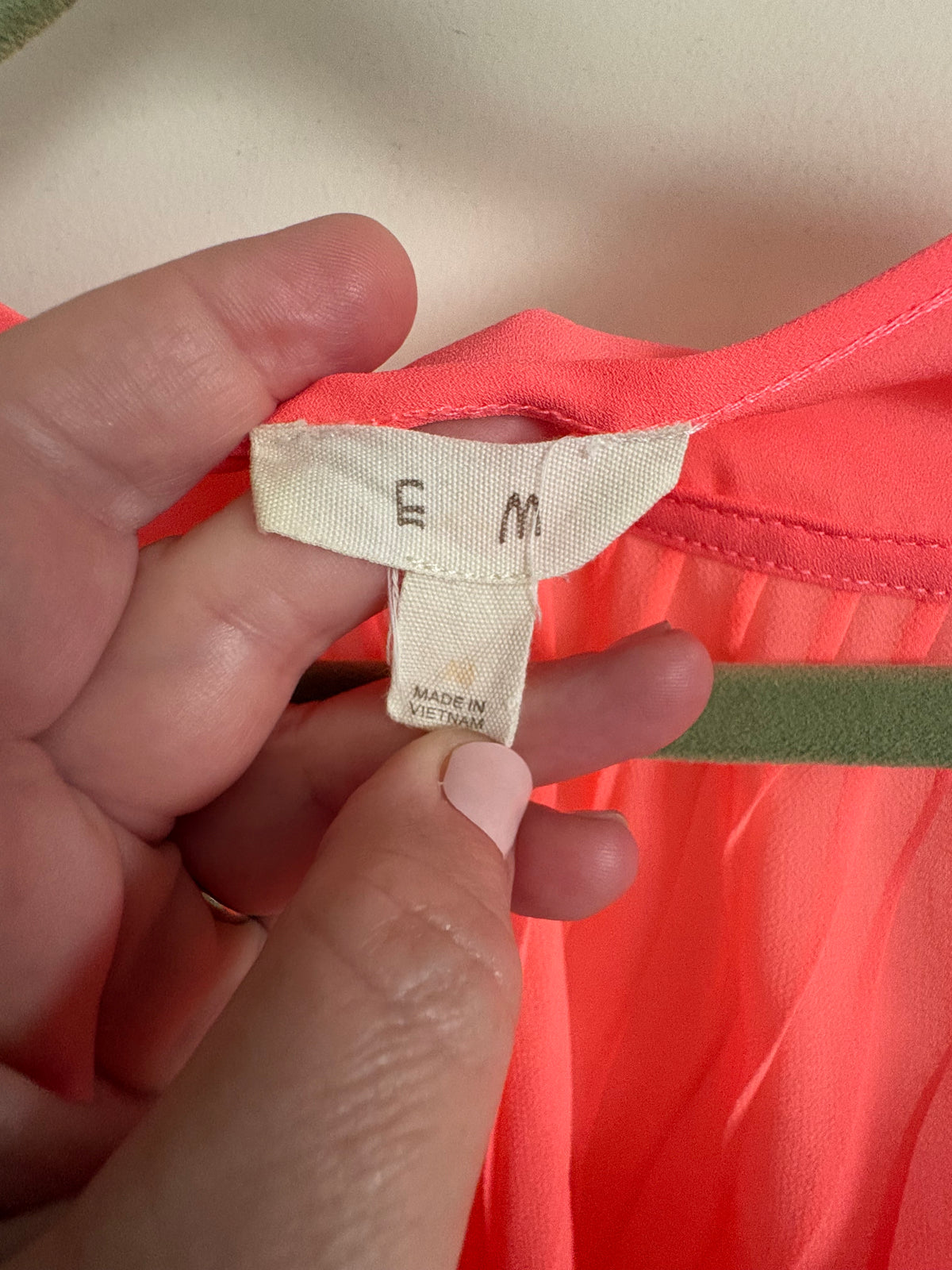E&M Coral Pink Pleated Back High Low Tank Blouse Size M
