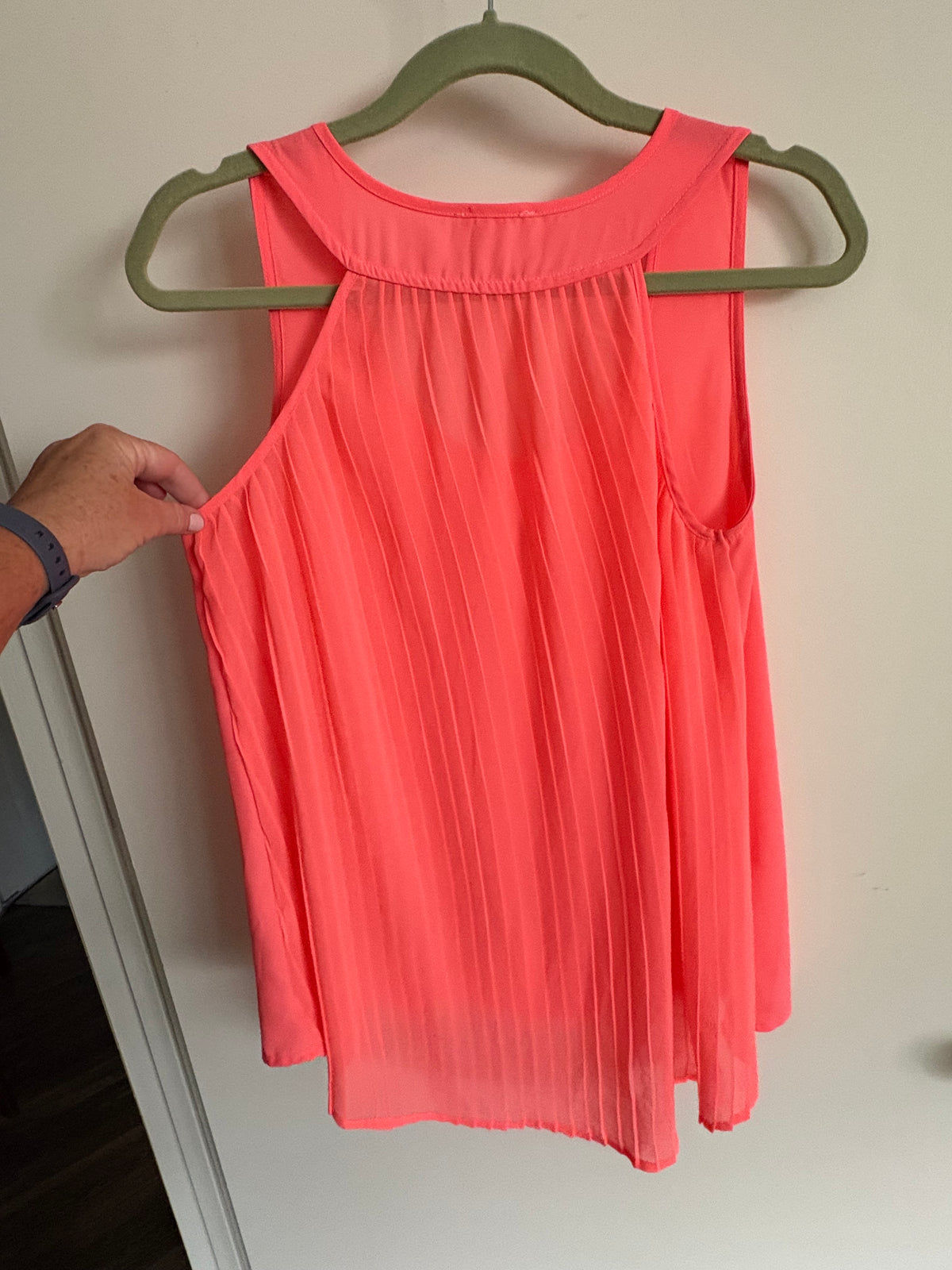 E&M Coral Pink Pleated Back High Low Tank Blouse Size M