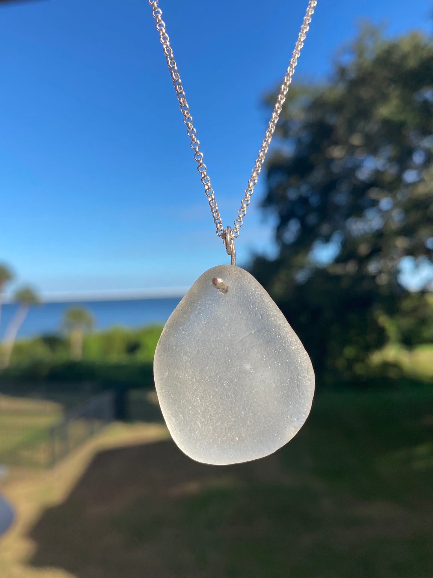 Genuine Real Clear Sea Glass Pendant Necklace