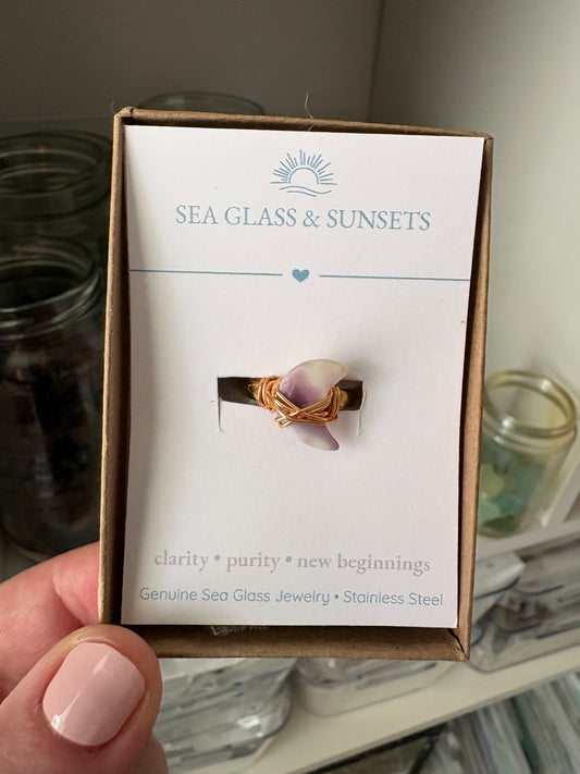 Handmade Wampum Crescent Moon Ring | Sterling Silver or Gold-Filled