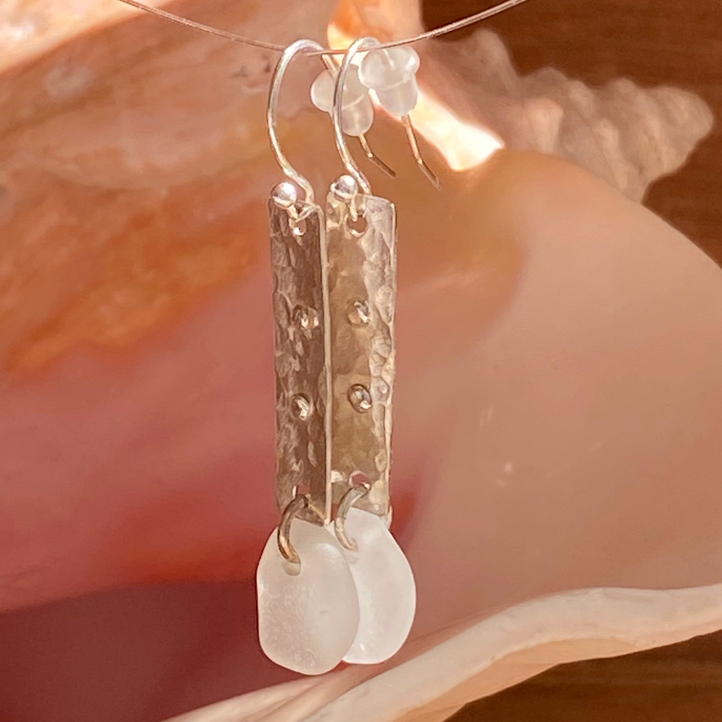 Clear Sea Glass Dangle Earrings – Sterling Silver