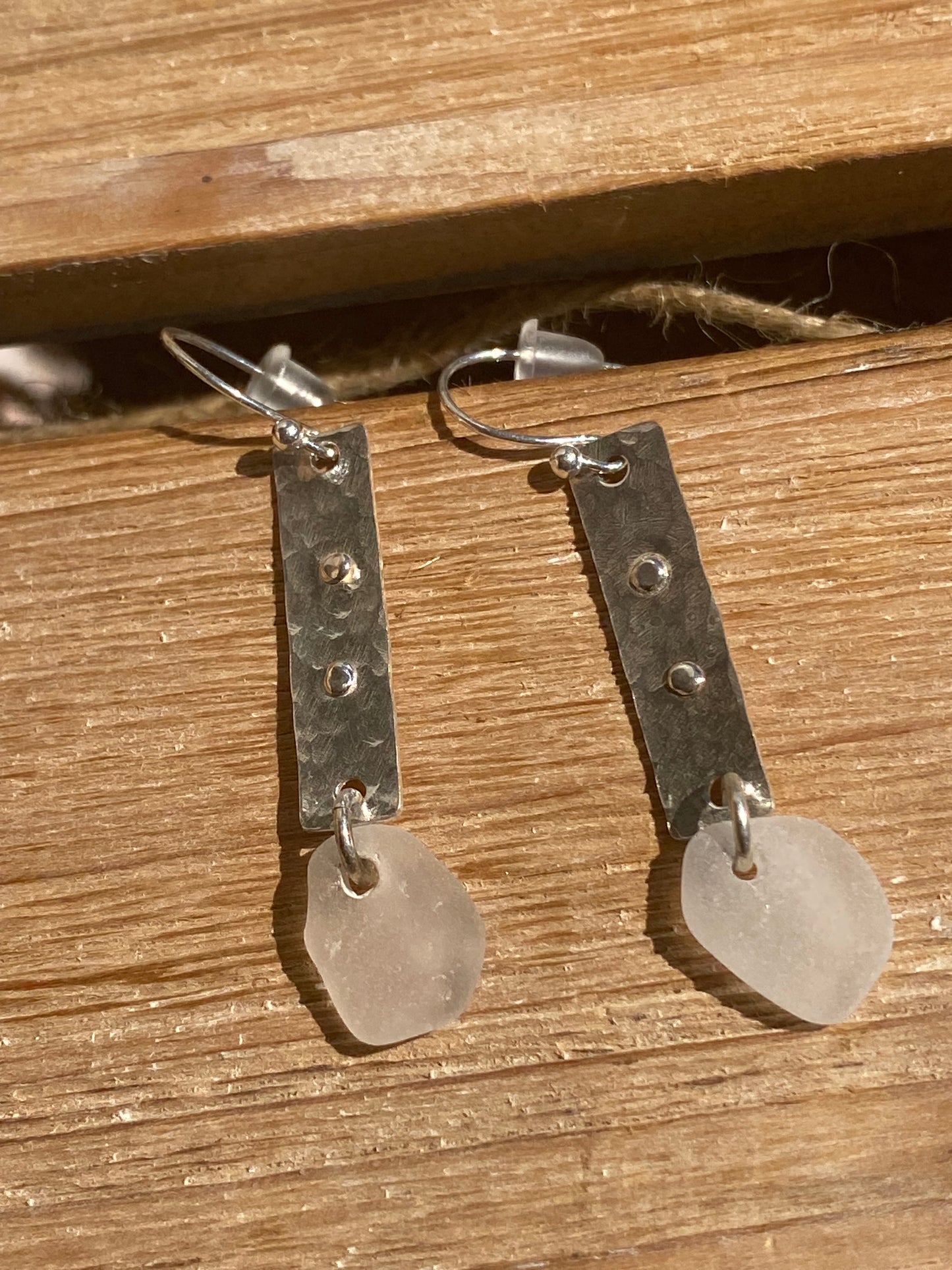 Clear Sea Glass Dangle Earrings – Sterling Silver