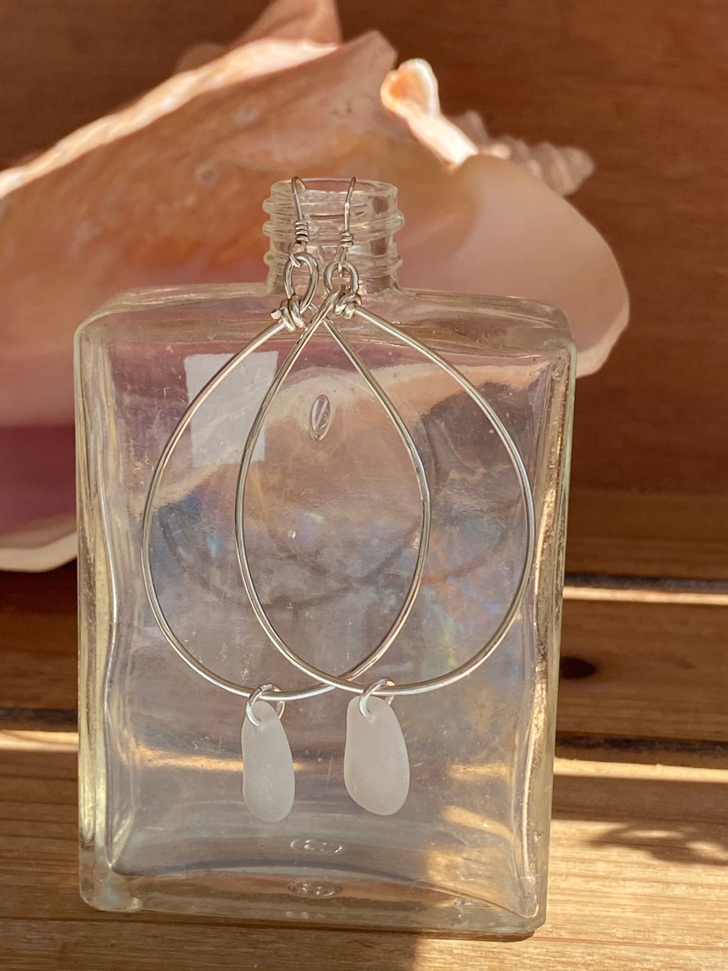 Clear Sea Glass Dangle Earrings – Sterling Silver