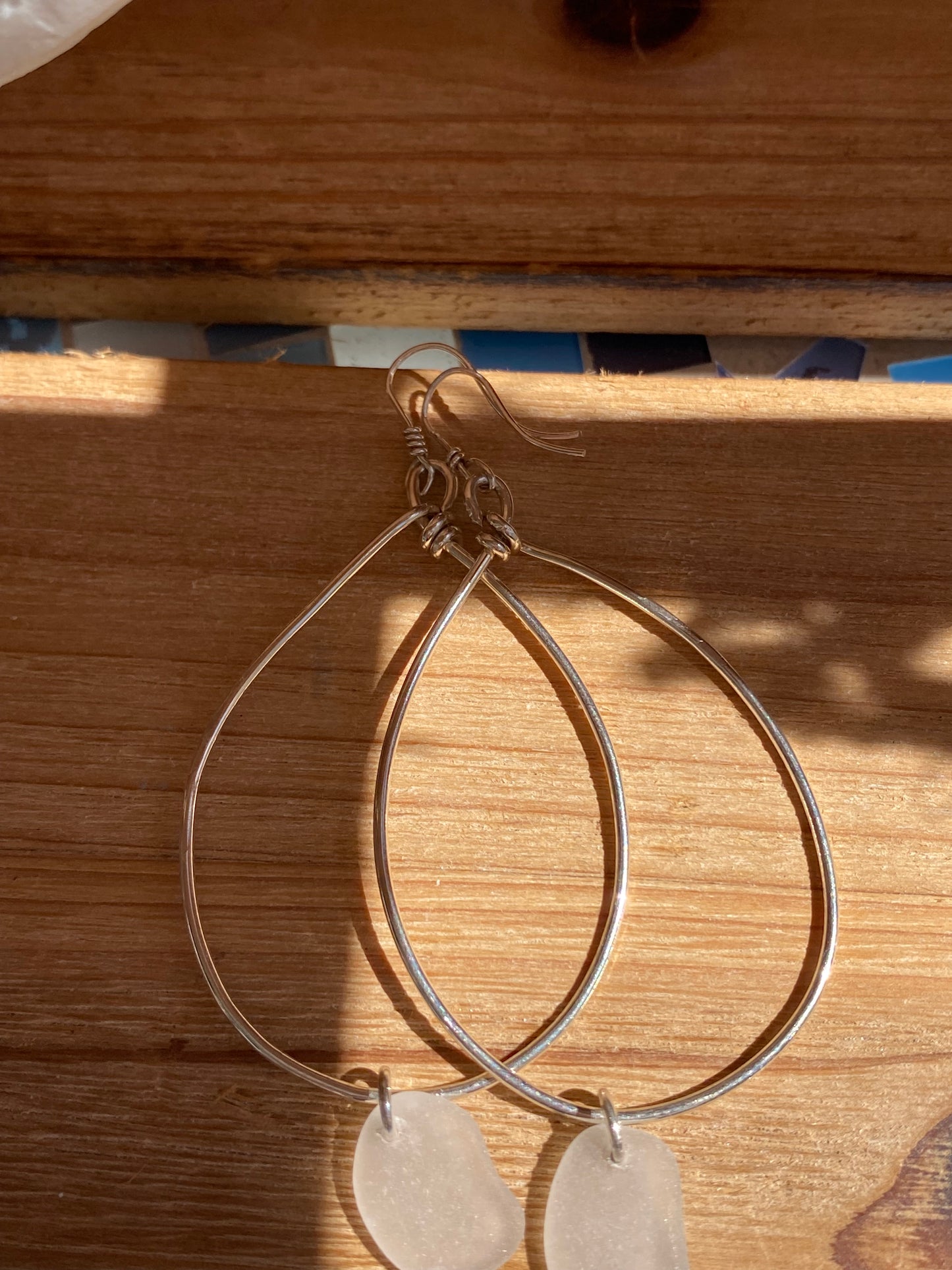 Clear Sea Glass Dangle Earrings – Sterling Silver