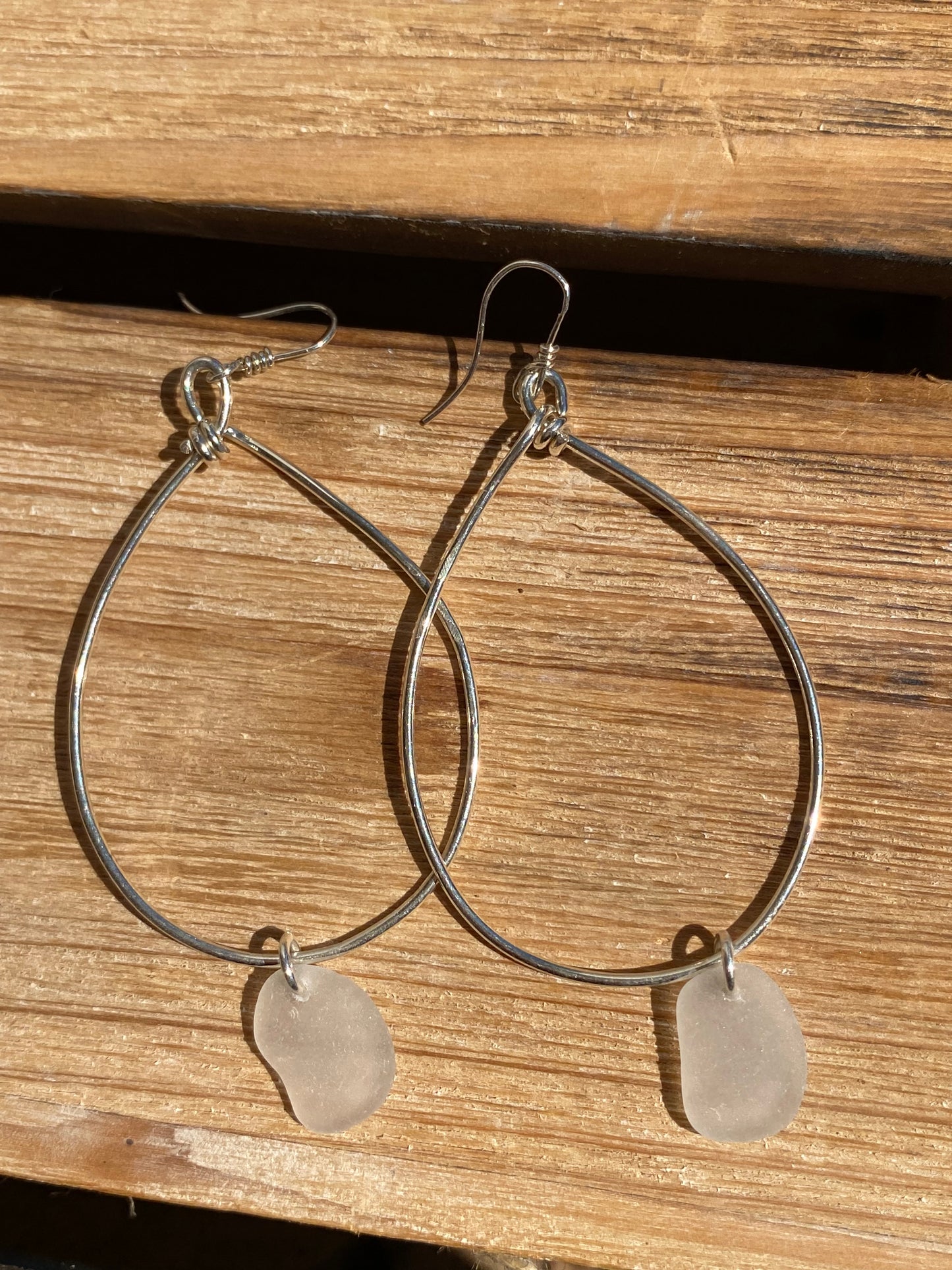 Clear Sea Glass Dangle Earrings – Sterling Silver