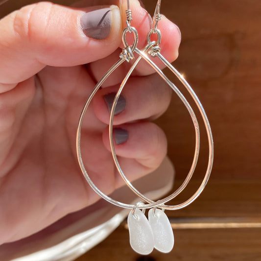 Clear Sea Glass Dangle Earrings – Sterling Silver