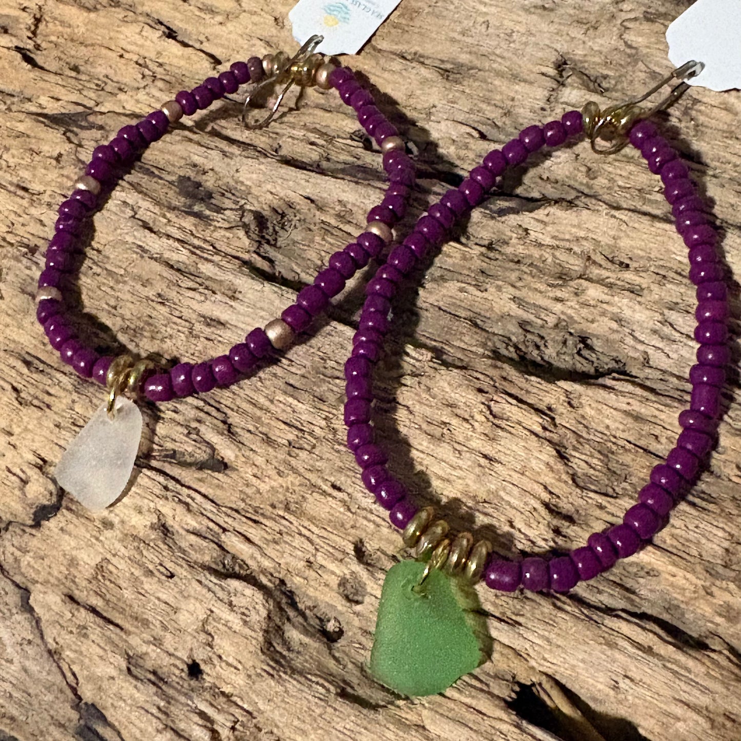 Stretchy sea glass and shell bracelets Purple