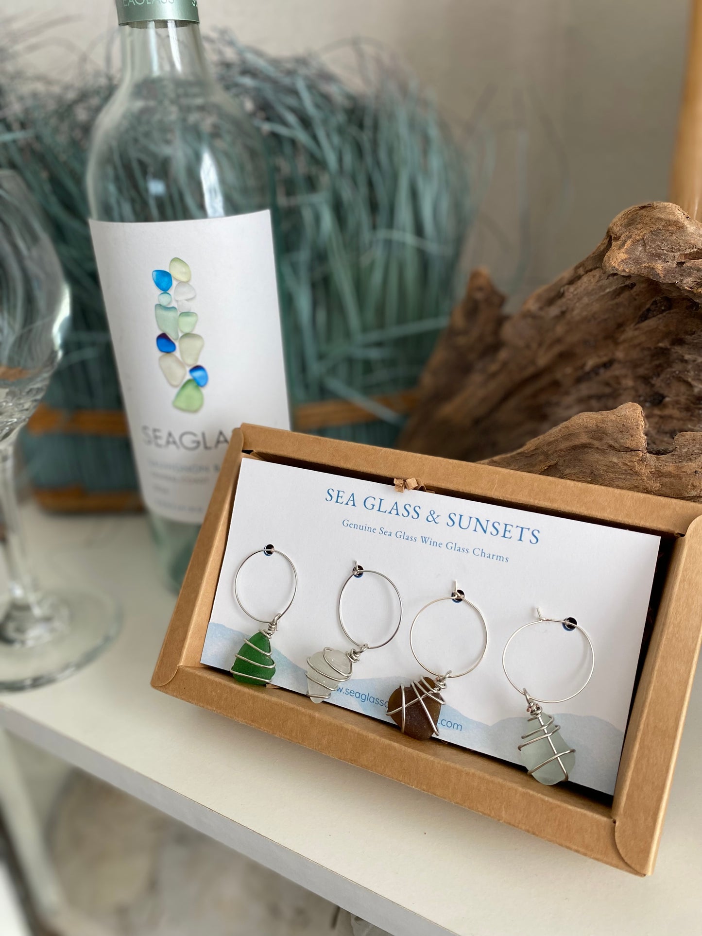 Sea Glass Wine Glass Charm - Set of 4
