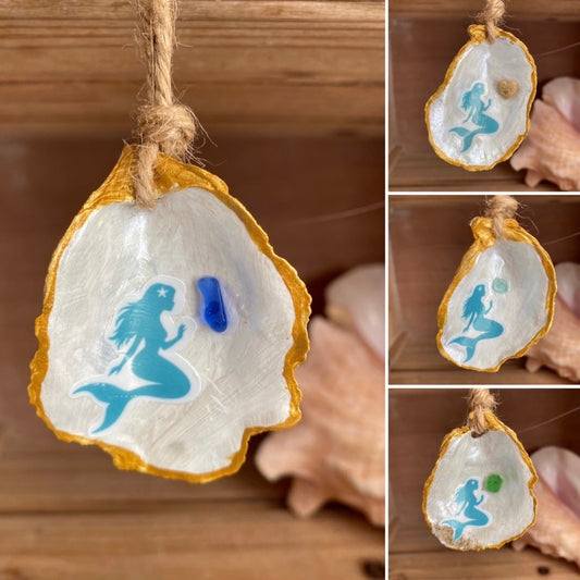 Mermaid Oyster Shell Sea Glass Ornament