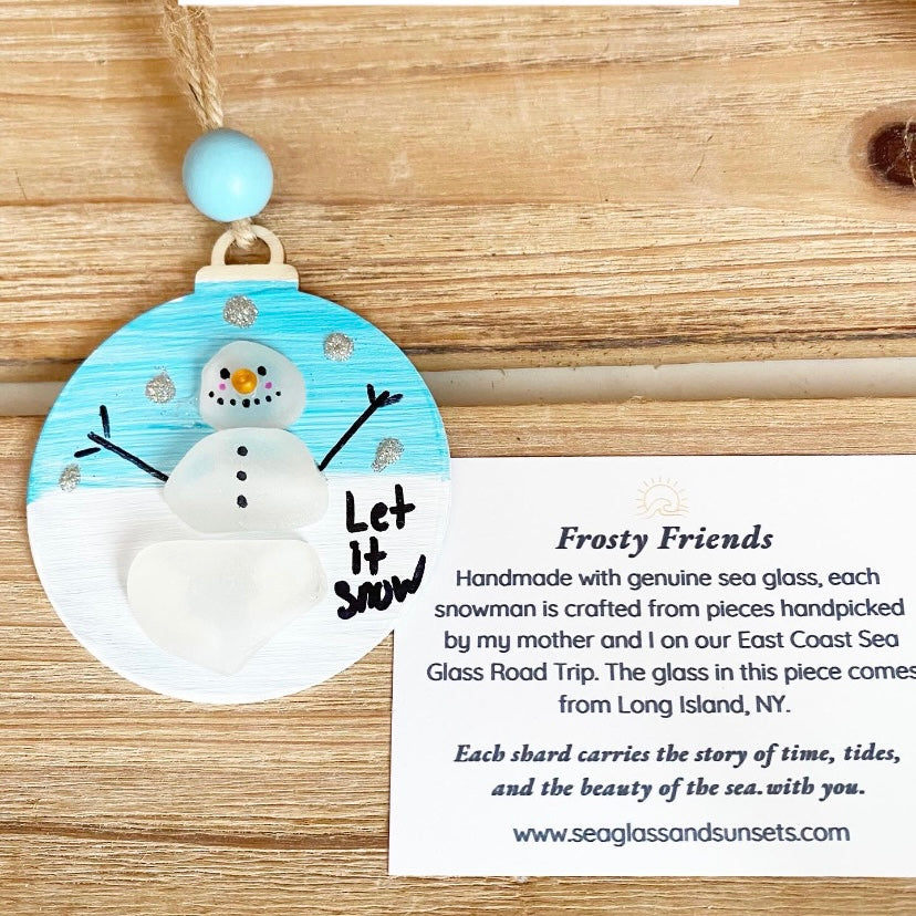 Frosty Friends Snowman Sea glass ornaments