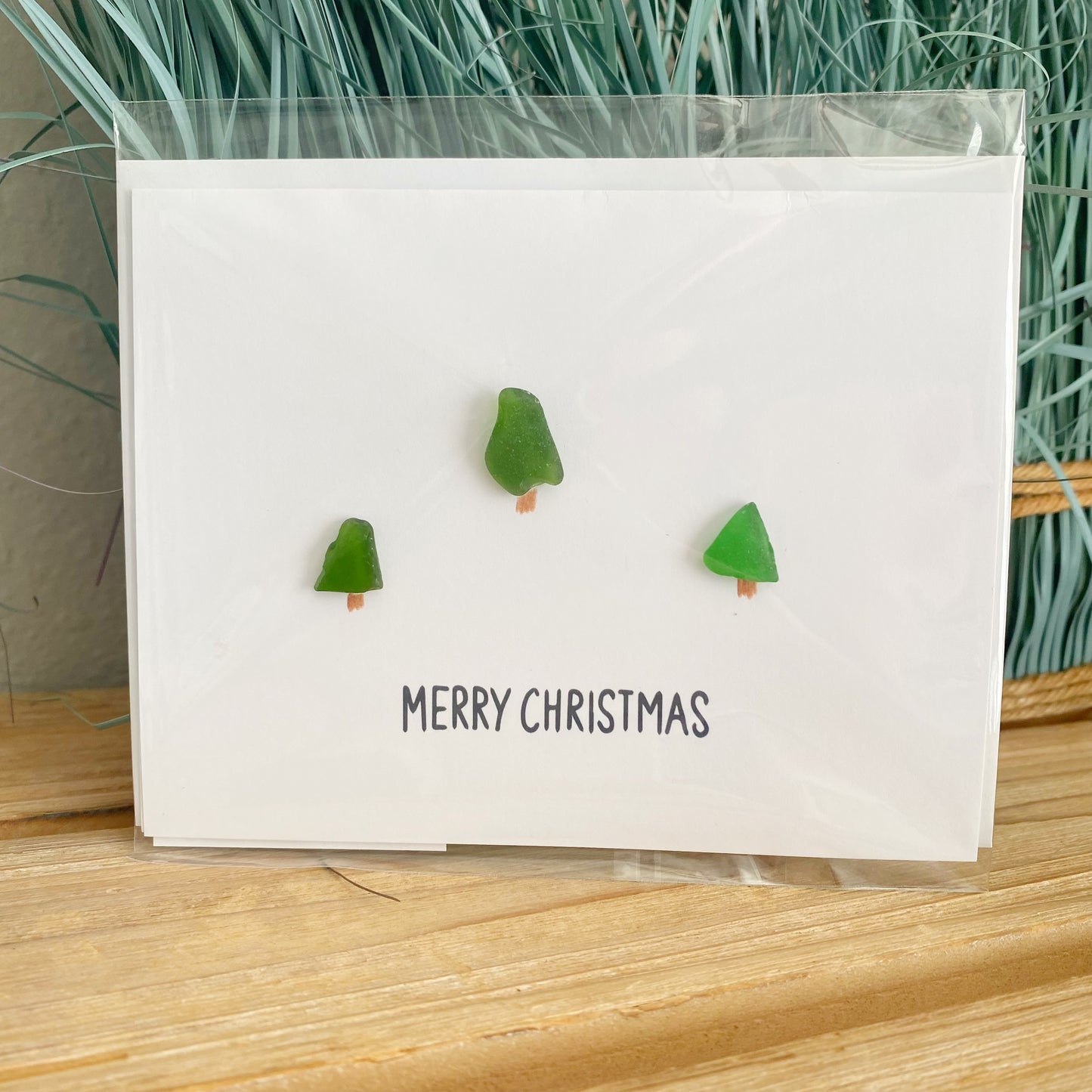 Three Christmas Trees Sea Glass Greeting Card
