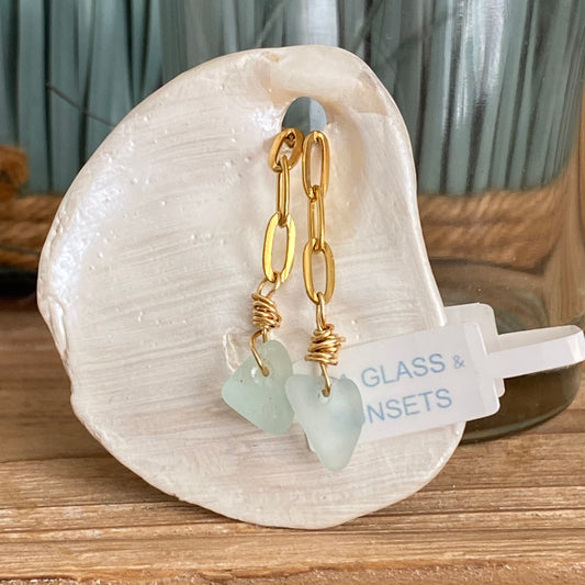 Gold Sea Foam Sea Glass Paperclip Earrings