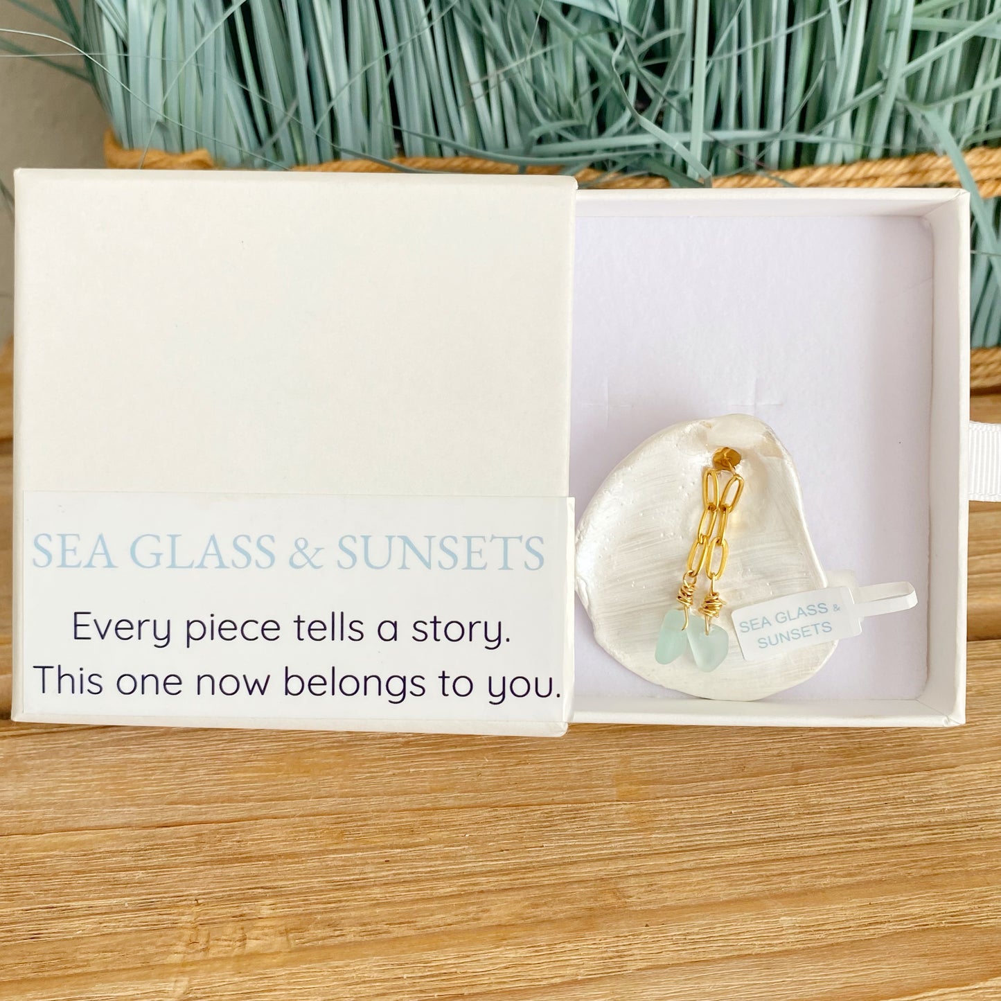 Gold Sea Foam Sea Glass Paperclip Earrings