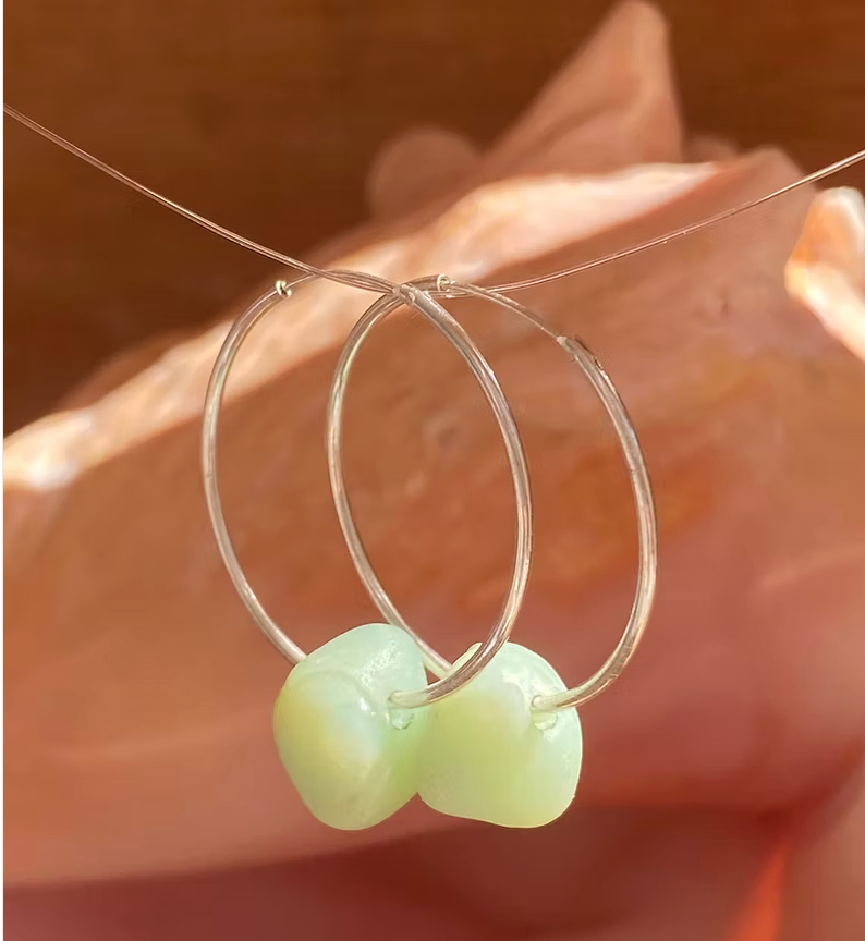 Rare Jadeite Sea Glass Hoop Earrings – Sterling Silver