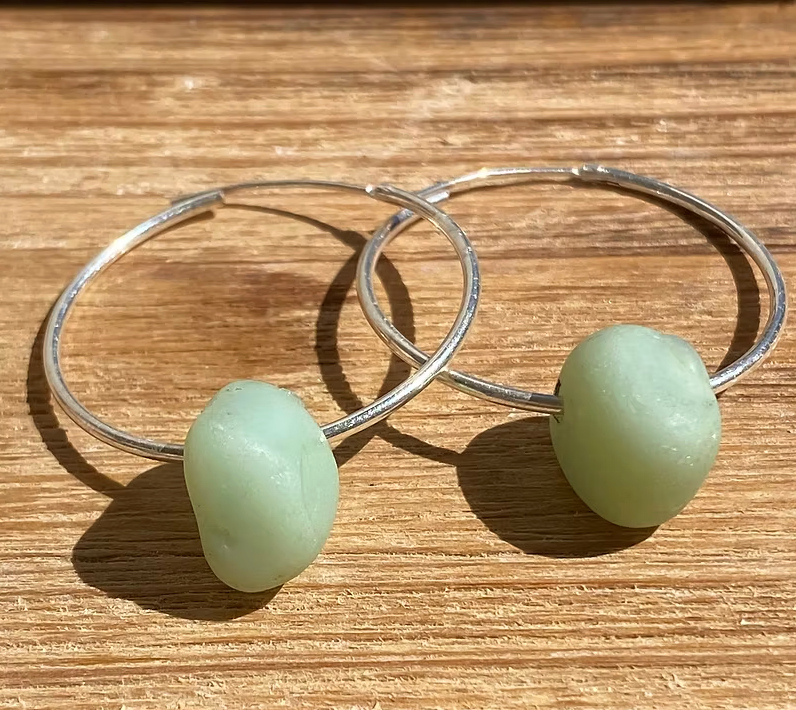 Rare Jadeite Sea Glass Hoop Earrings – Sterling Silver
