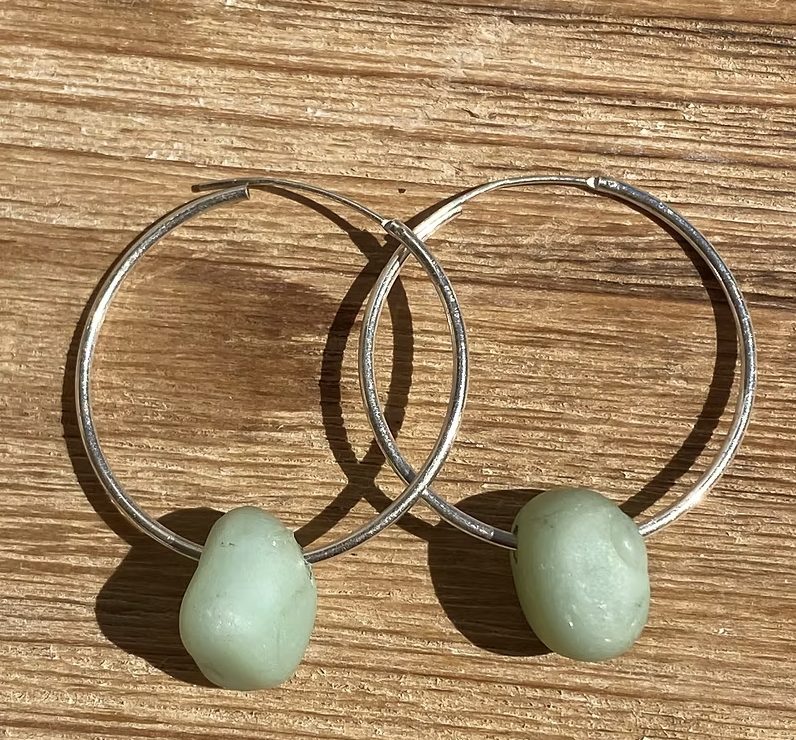 Rare Jadeite Sea Glass Hoop Earrings – Sterling Silver