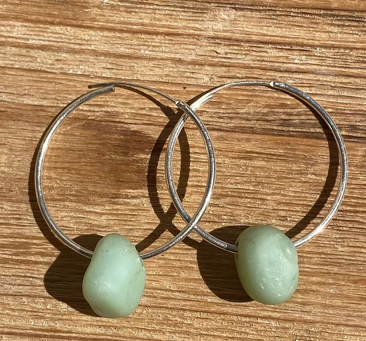 Rare Jadeite Sea Glass Hoop Earrings – Sterling Silver