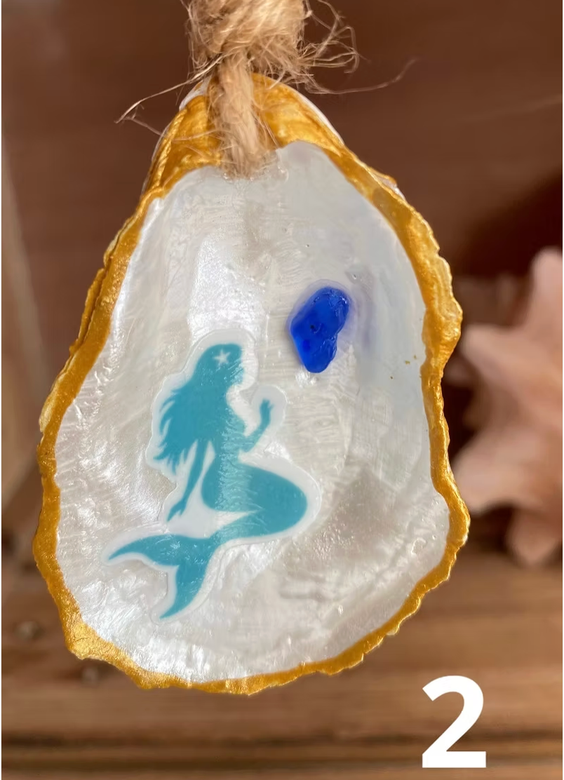 Mermaid Oyster Shell Sea Glass Ornament