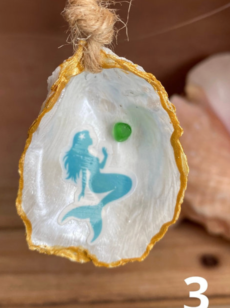 Mermaid Oyster Shell Sea Glass Ornament