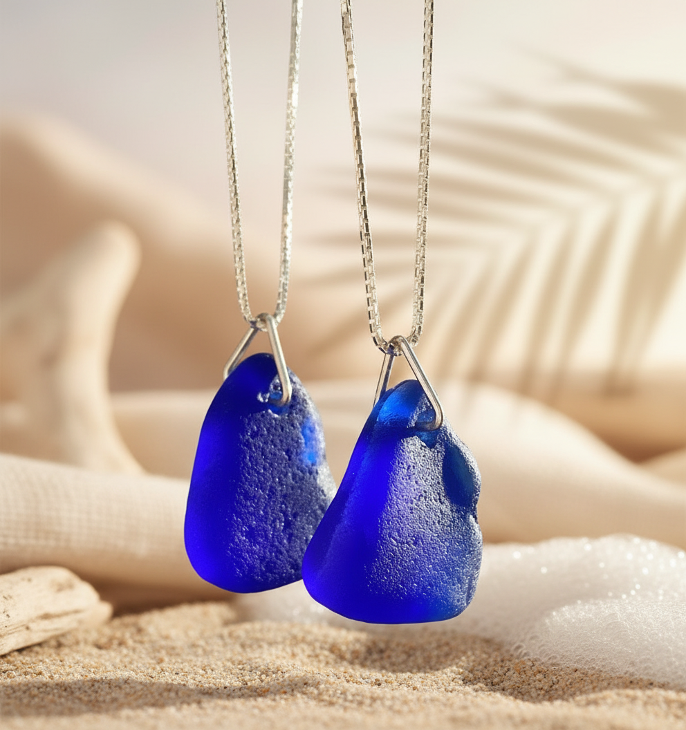 Cobalt blue sea glass pendant necklace