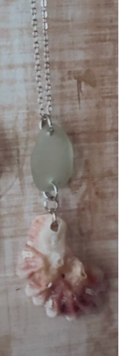 Stainless Steel Sea Foam Sea Glass & Florida Shell Necklace