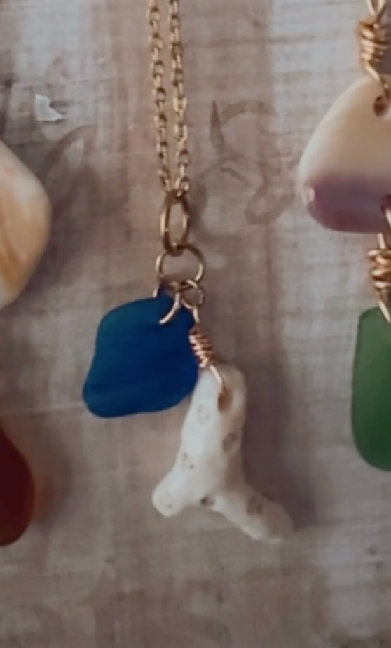18K Gold PVD Cobalt Sea Glass & Coral Chain Necklace