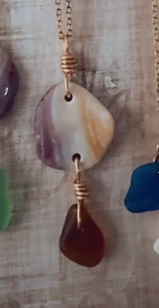 18K Gold PVD Sea Glass & Wampum Shell Chain Necklace