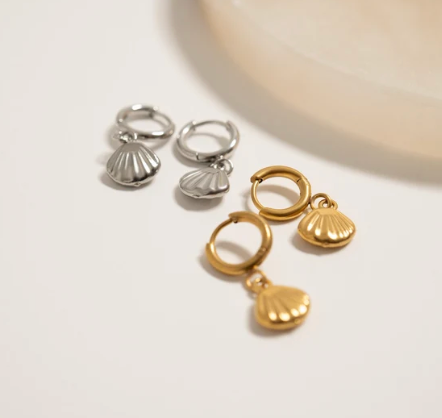 Tiny Shell Huggie Hoop Earrings | Gold or Silver