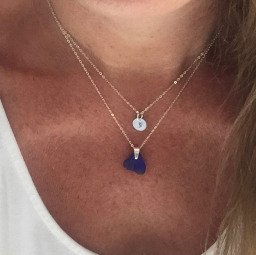 Personalized Sea Glass Initial Necklace | Sterling Silver or 14/20 Gold-Filled