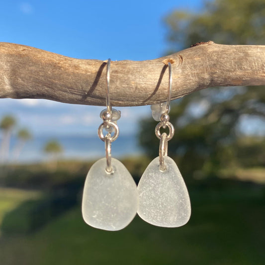 Sterling Silver Clear Sea Glass Earrings