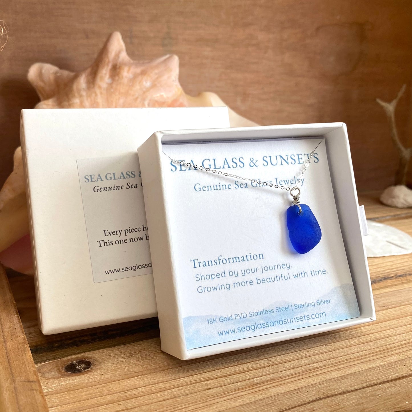 cobalt blue sea glass necklace 