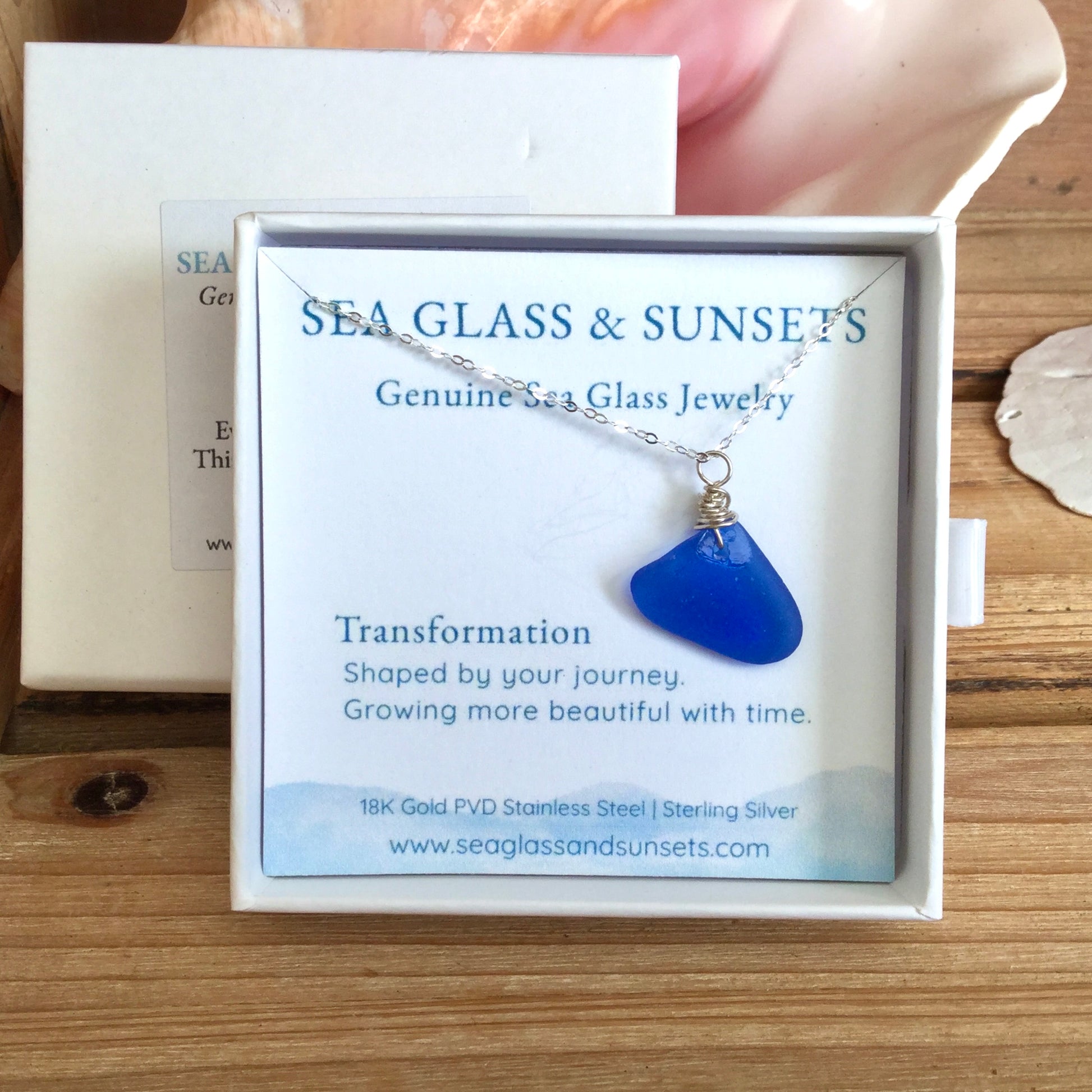 genuine blue sea glass necklace