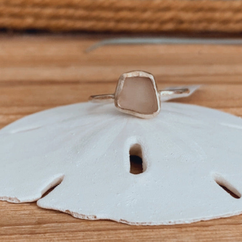 simple clear sea glass bezel set ring